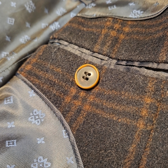 Enzo Tovare Wool Car Coat Men's 54 L Blue Orange Plaid Lined Insulated Jacket - Picture 15 of 15